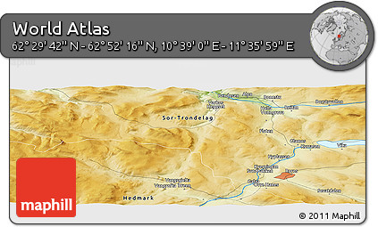 Physical Panoramic Map of the Area around 62° 40' 59" N, 11° 7' 30" E
