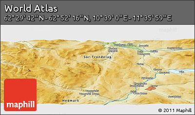 Physical Panoramic Map of the Area around 62° 40' 59" N, 11° 7' 30" E