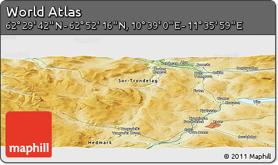 Physical Panoramic Map of the Area around 62° 40' 59" N, 11° 7' 30" E