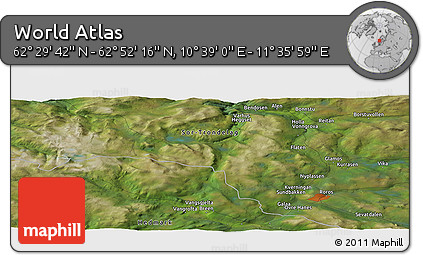 Satellite Panoramic Map of the Area around 62° 40' 59" N, 11° 7' 30" E