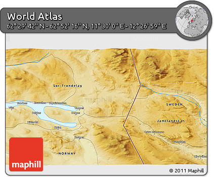 Physical 3D Map of the Area around 62° 40' 59" N, 11° 58' 29" E