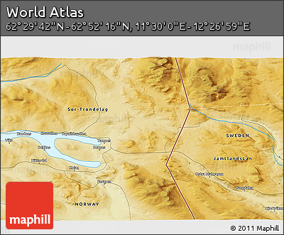 Physical 3D Map of the Area around 62° 40' 59" N, 11° 58' 29" E