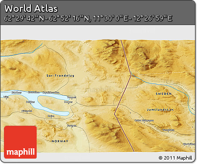 Physical 3D Map of the Area around 62° 40' 59" N, 11° 58' 29" E