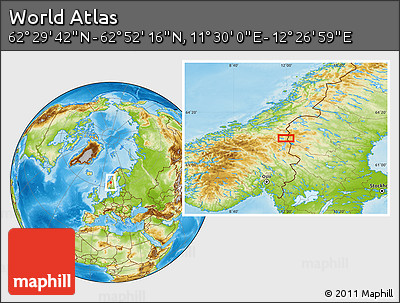 Physical Location Map of the Area around 62° 40' 59" N, 11° 58' 29" E