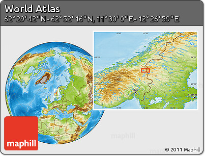 Physical Location Map of the Area around 62° 40' 59" N, 11° 58' 29" E