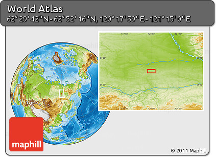 Physical Location Map of the Area around 62° 40' 59" N, 120° 46' 30" E