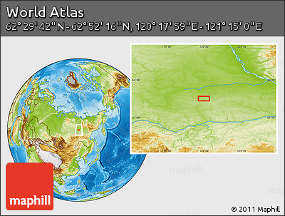 Physical Location Map of the Area around 62° 40' 59" N, 120° 46' 30" E