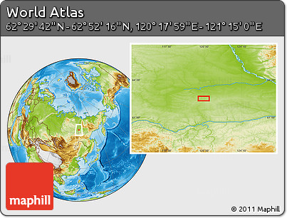Physical Location Map of the Area around 62° 40' 59" N, 120° 46' 30" E