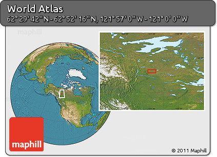 Satellite Location Map of the Area around 62° 40' 59" N, 121° 28' 29" W