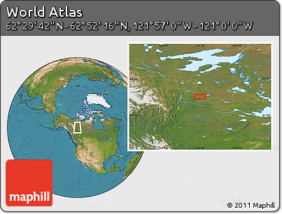 Satellite Location Map of the Area around 62° 40' 59" N, 121° 28' 29" W