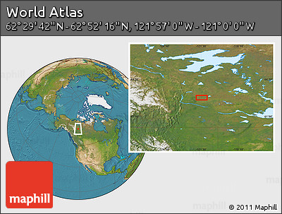 Satellite Location Map of the Area around 62° 40' 59" N, 121° 28' 29" W
