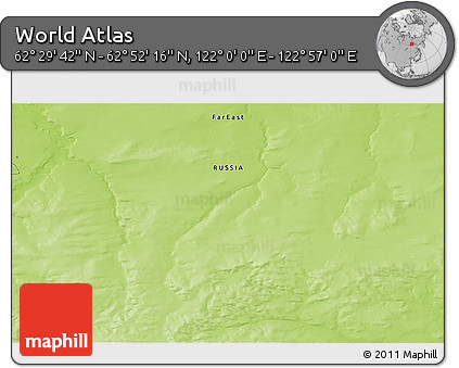 Physical 3D Map of the Area around 62° 40' 59" N, 122° 28' 29" E