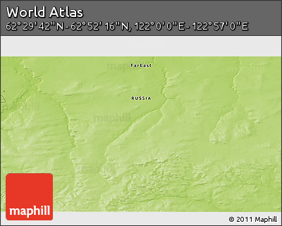 Physical 3D Map of the Area around 62° 40' 59" N, 122° 28' 29" E