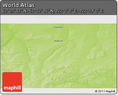 Physical 3D Map of the Area around 62° 40' 59" N, 122° 28' 29" E