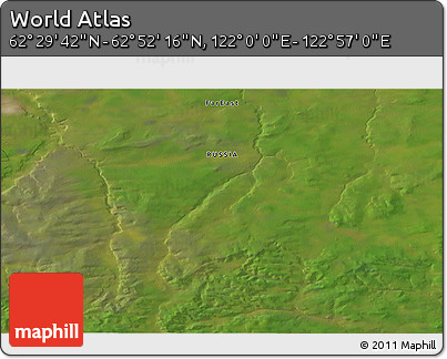 Satellite 3D Map of the Area around 62° 40' 59" N, 122° 28' 29" E