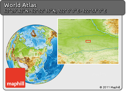 Physical Location Map of the Area around 62° 40' 59" N, 122° 28' 29" E
