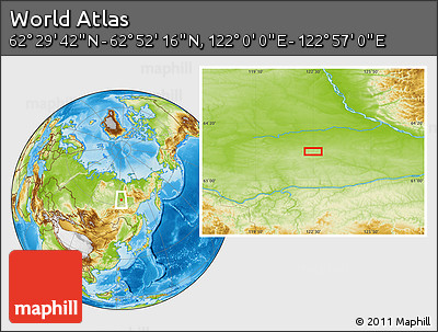 Physical Location Map of the Area around 62° 40' 59" N, 122° 28' 29" E