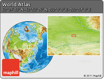 Physical Location Map of the Area around 62° 40' 59" N, 122° 28' 29" E