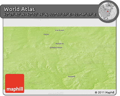 Physical 3D Map of the Area around 62° 40' 59" N, 123° 19' 29" E