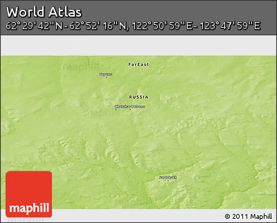 Physical 3D Map of the Area around 62° 40' 59" N, 123° 19' 29" E