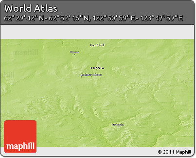 Physical 3D Map of the Area around 62° 40' 59" N, 123° 19' 29" E