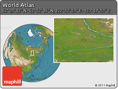 Satellite Location Map of the Area around 62° 40' 59" N, 123° 19' 29" E