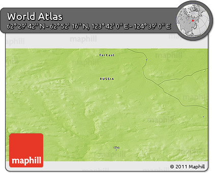 Physical 3D Map of the Area around 62° 40' 59" N, 124° 10' 30" E