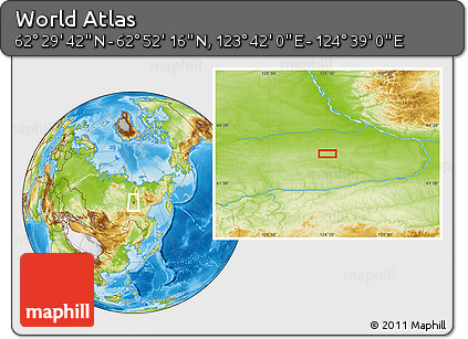 Physical Location Map of the Area around 62° 40' 59" N, 124° 10' 30" E