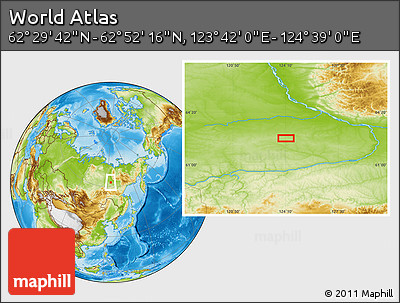 Physical Location Map of the Area around 62° 40' 59" N, 124° 10' 30" E