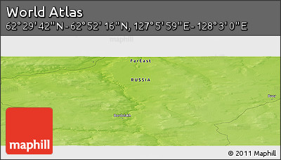 Physical Panoramic Map of the Area around 62° 40' 59" N, 127° 34' 30" E