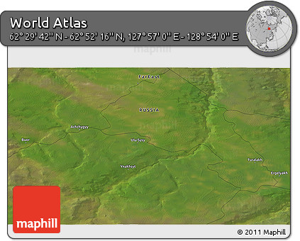Satellite 3D Map of the Area around 62° 40' 59" N, 128° 25' 30" E