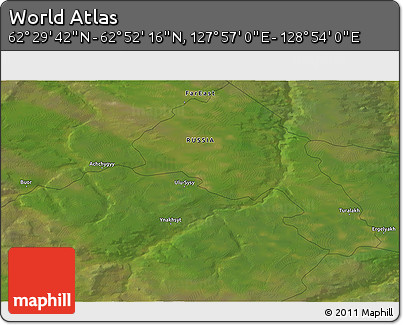 Satellite 3D Map of the Area around 62° 40' 59" N, 128° 25' 30" E