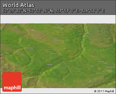 Satellite 3D Map of the Area around 62° 40' 59" N, 128° 25' 30" E