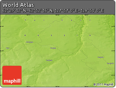 Physical Map of the Area around 62° 40' 59" N, 128° 25' 30" E