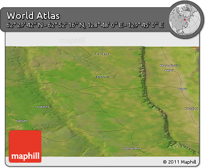 Satellite 3D Map of the Area around 62° 40' 59" N, 129° 16' 30" E