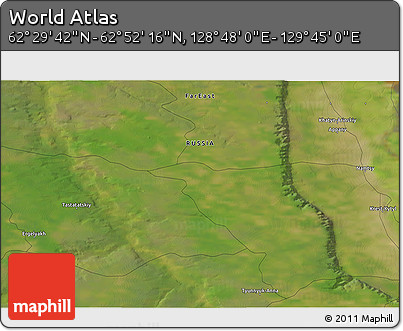 Satellite 3D Map of the Area around 62° 40' 59" N, 129° 16' 30" E