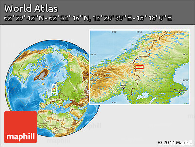 Physical Location Map of the Area around 62° 40' 59" N, 12° 49' 29" E