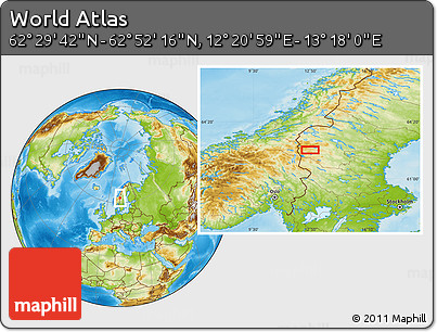 Physical Location Map of the Area around 62° 40' 59" N, 12° 49' 29" E