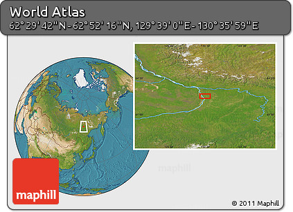 Satellite Location Map of the Area around 62° 40' 59" N, 130° 7' 30" E