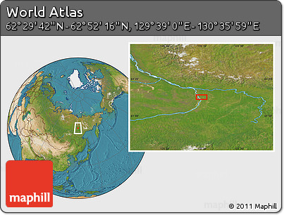 Satellite Location Map of the Area around 62° 40' 59" N, 130° 7' 30" E
