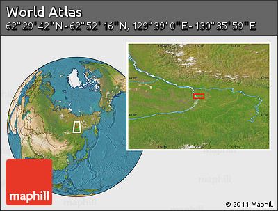 Satellite Location Map of the Area around 62° 40' 59" N, 130° 7' 30" E