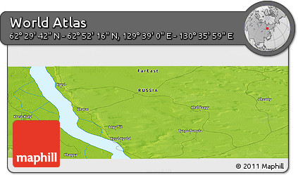 Physical Panoramic Map of the Area around 62° 40' 59" N, 130° 7' 30" E