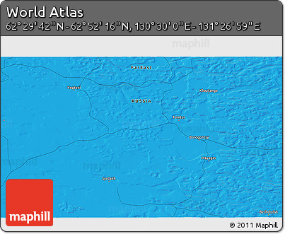 Political 3D Map of the Area around 62° 40' 59" N, 130° 58' 29" E