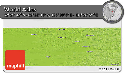 Physical Panoramic Map of the Area around 62° 40' 59" N, 130° 58' 29" E