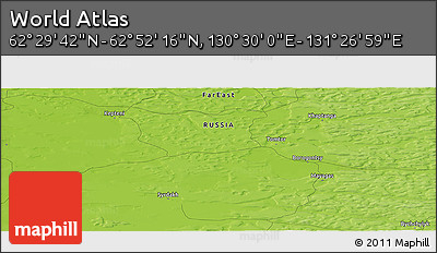 Physical Panoramic Map of the Area around 62° 40' 59" N, 130° 58' 29" E