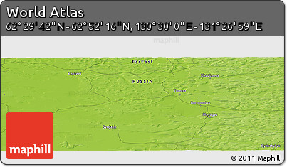 Physical Panoramic Map of the Area around 62° 40' 59" N, 130° 58' 29" E