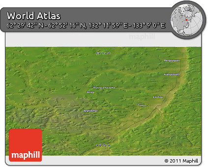Satellite 3D Map of the Area around 62° 40' 59" N, 132° 40' 30" E
