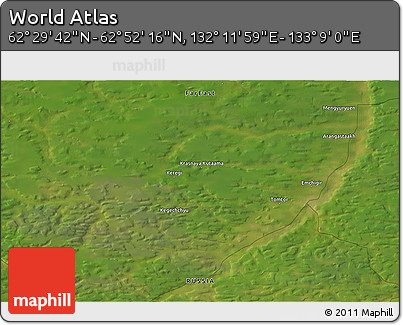 Satellite 3D Map of the Area around 62° 40' 59" N, 132° 40' 30" E