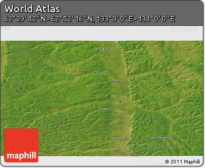 Satellite 3D Map of the Area around 62° 40' 59" N, 133° 31' 30" E