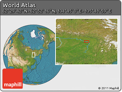 Satellite Location Map of the Area around 62° 40' 59" N, 135° 13' 29" E
